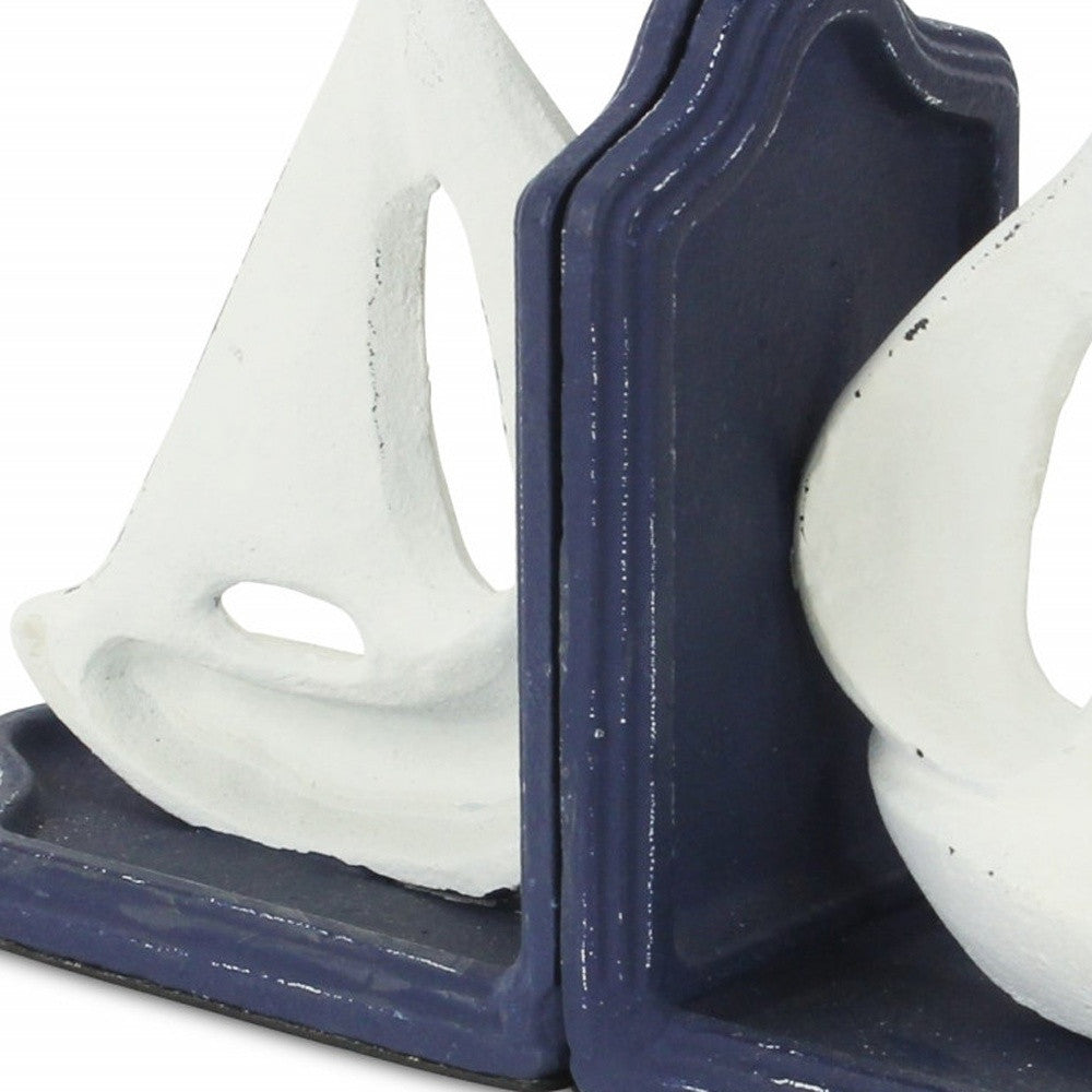 Set Of Two 5" Blue Cast Iron Boat Bookends