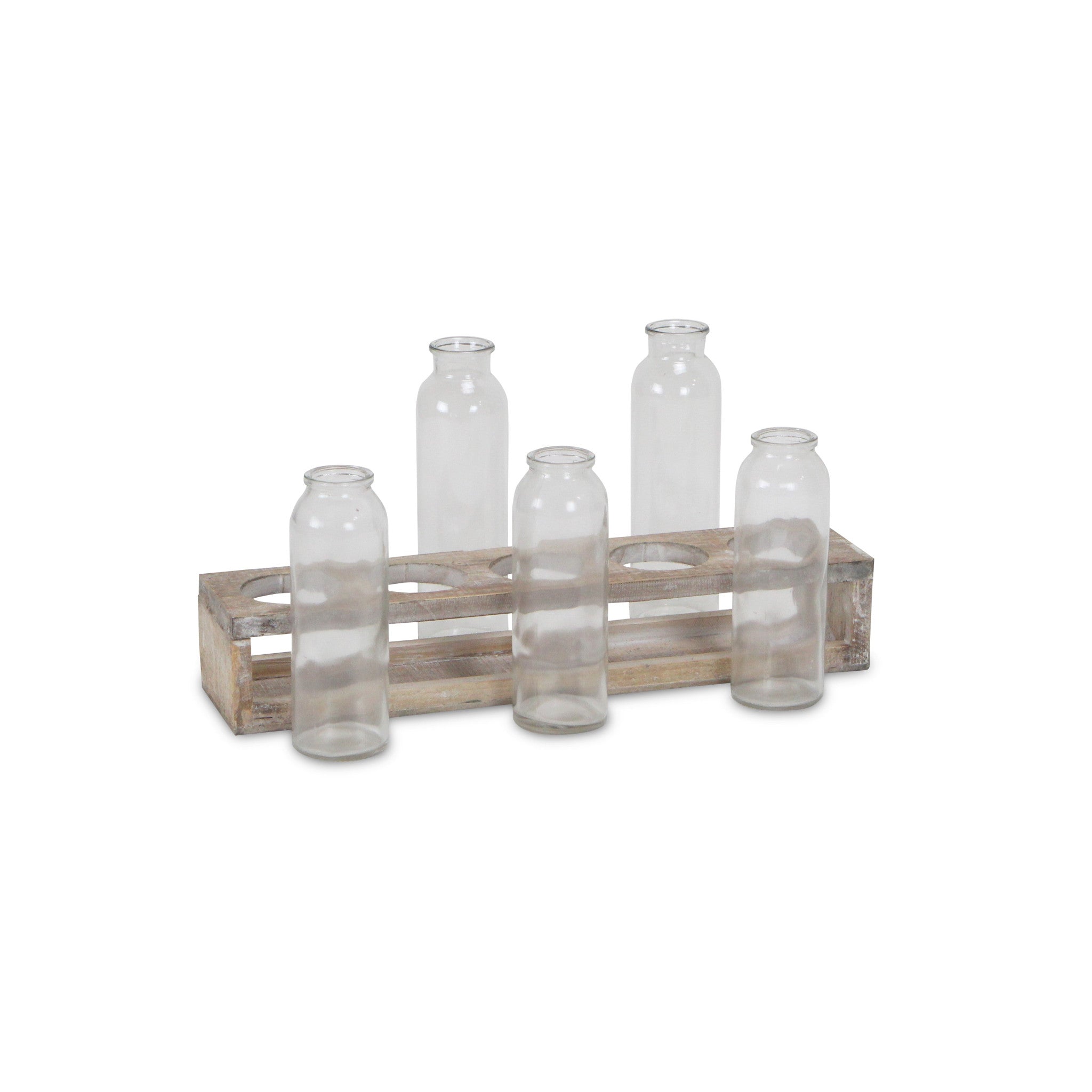 Set of Five Clear Cylinder Glass Decorative Bottles