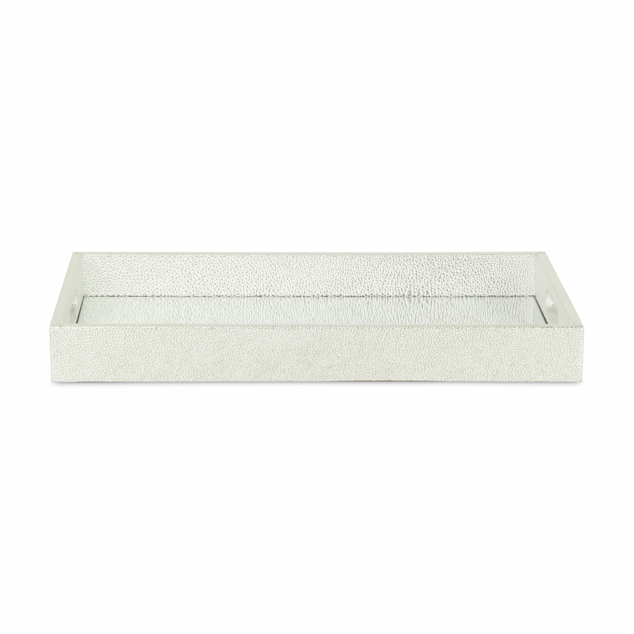 16" Silver Rectangular Wood Handmade Tray With Handles