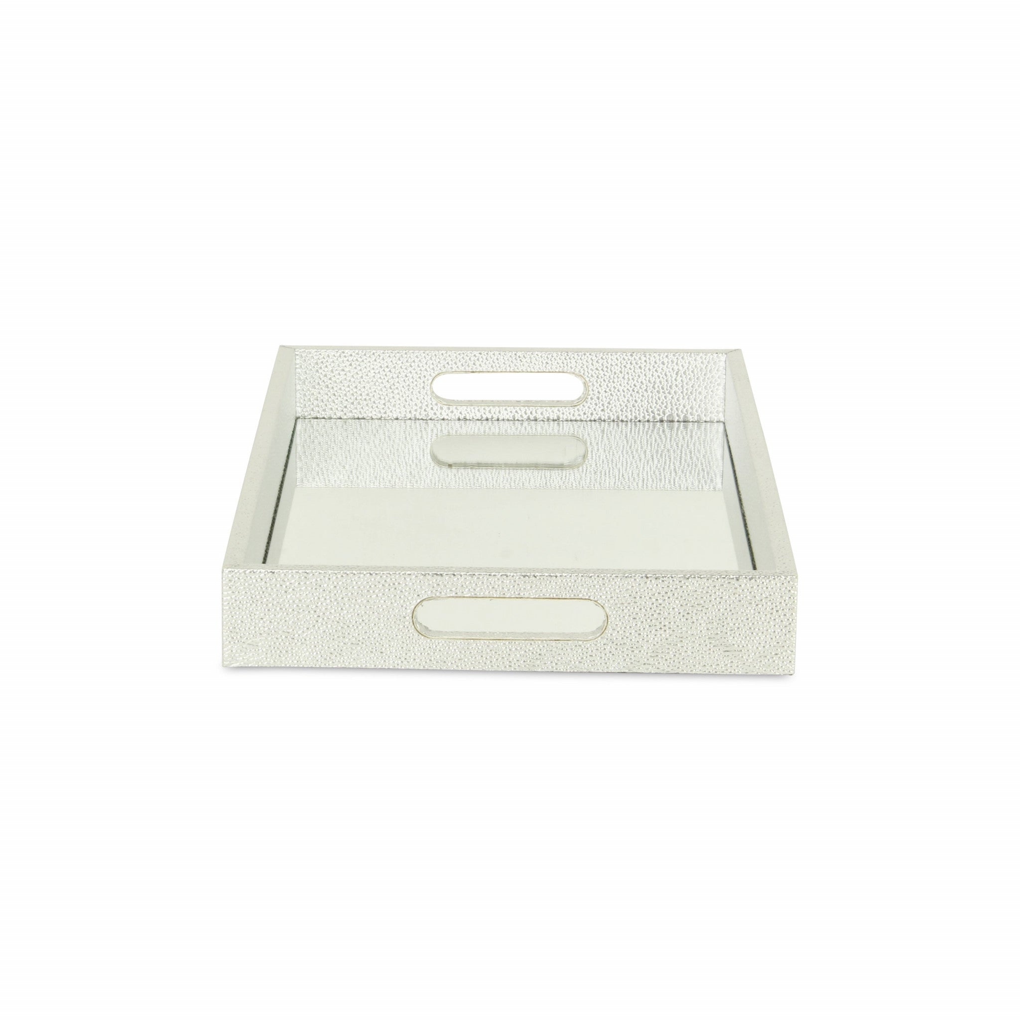 16" Silver Rectangular Wood Handmade Tray With Handles