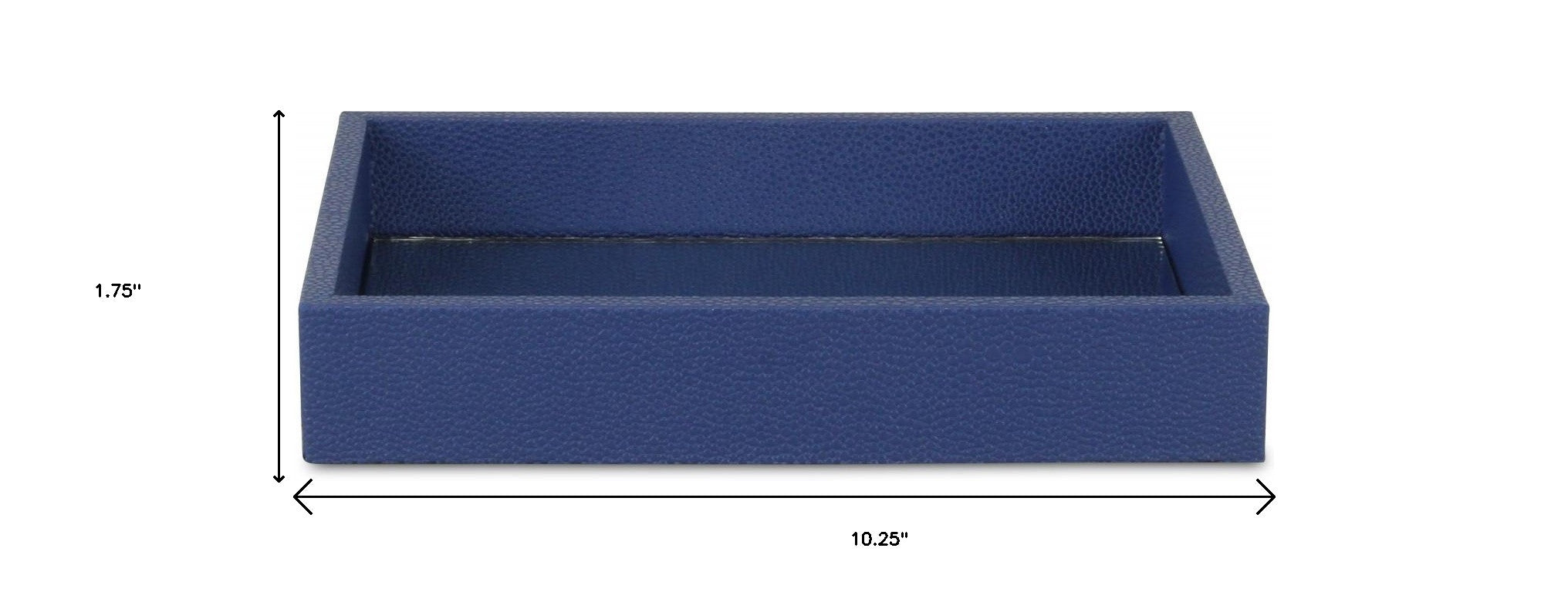 10" Navy Blue Mirrored Glass And Wood Faux Shagreen Vanity Tray