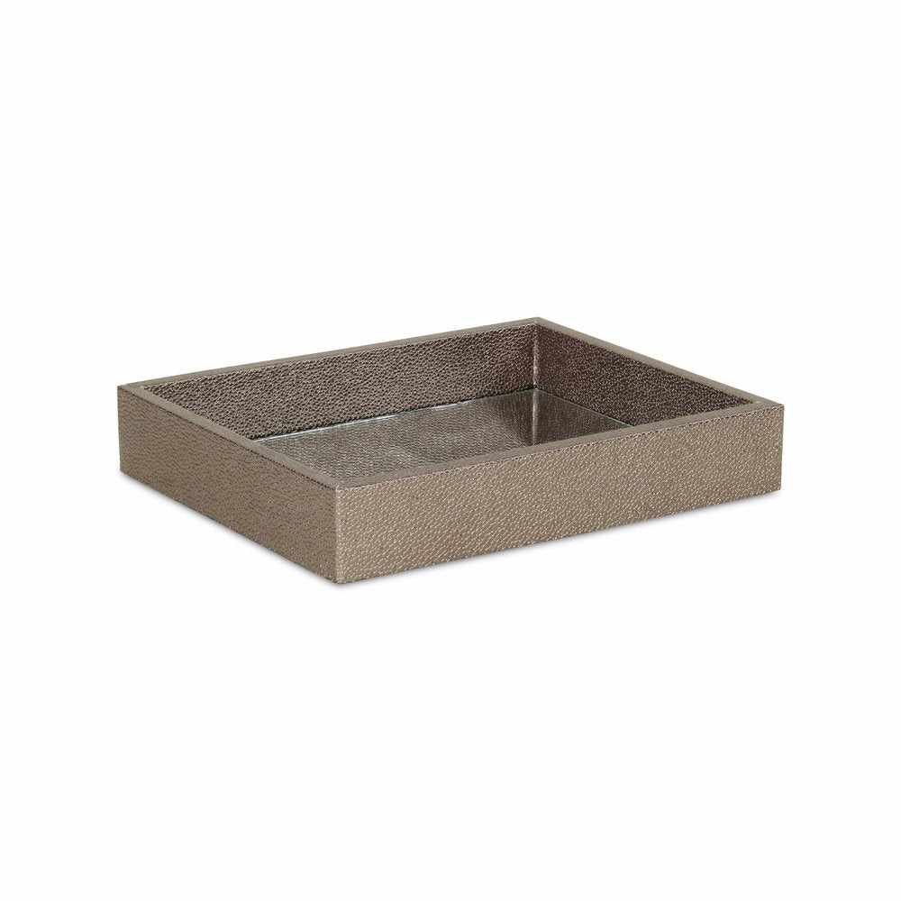 10" Gray Mirrored Glass And Wood Faux Shagreen Vanity Tray