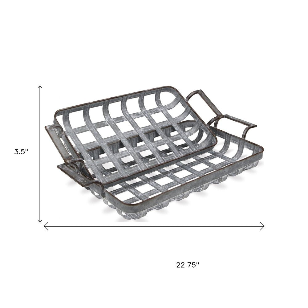 Set of Two Gray Metal Handmade Serving Tray With Handles
