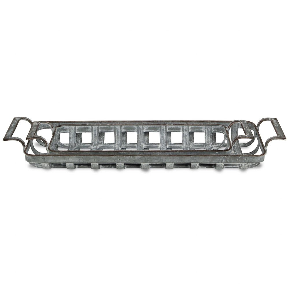 Set of Two Gray Metal Handmade Tray With Handles