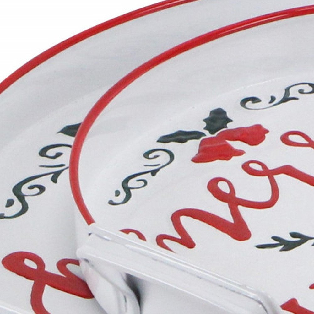 Set of Two White Round Metal Christmas Handmade Serving Tray With Handles