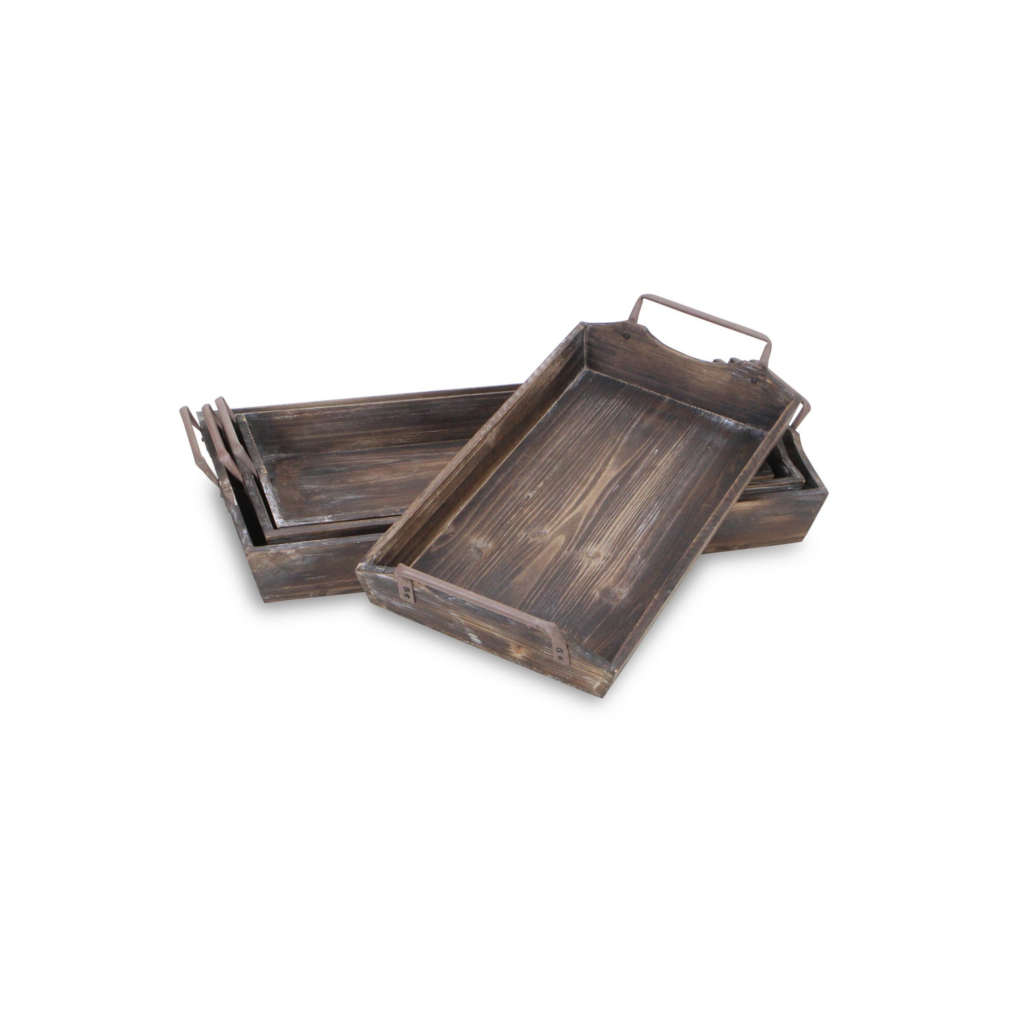 22" Brown Rectangular Wood Handmade Tray Handles