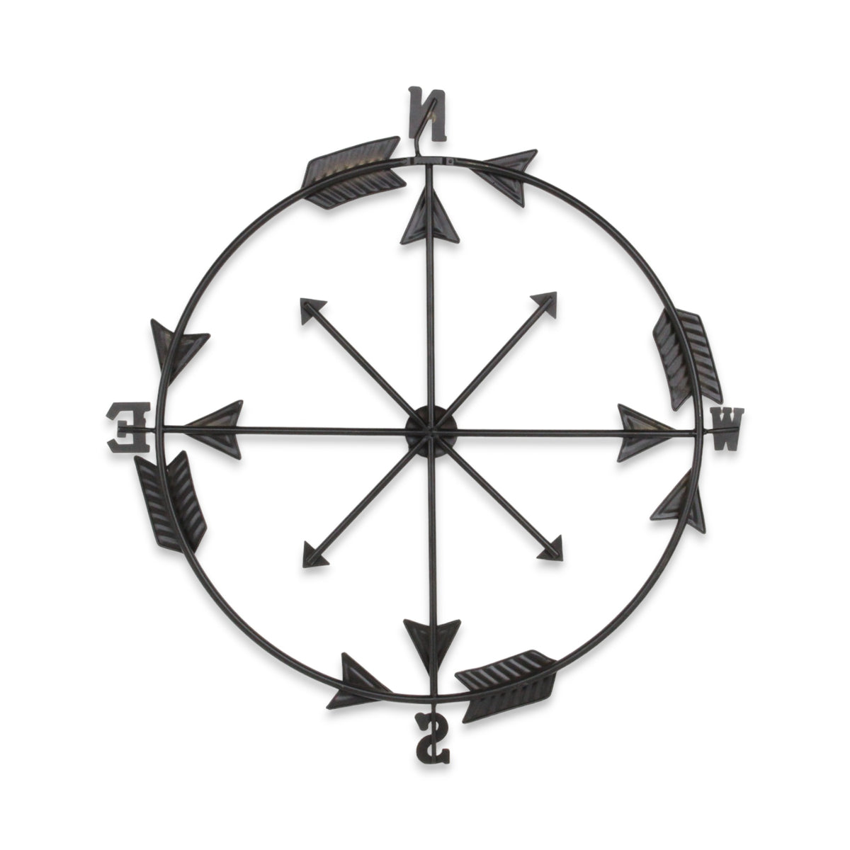 26" X 25" Brass and Black Metal Distressed Compass Wall Decor