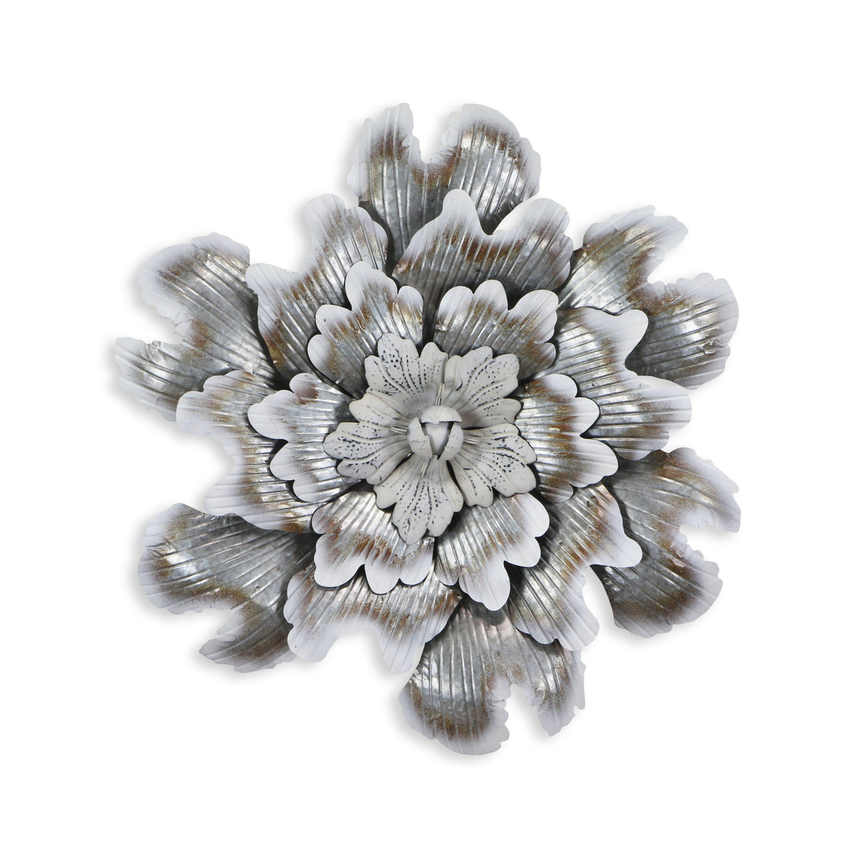 27" X 27" Gray and Off White Galvanized Metal Flower Hanging Dimensional Sculpture