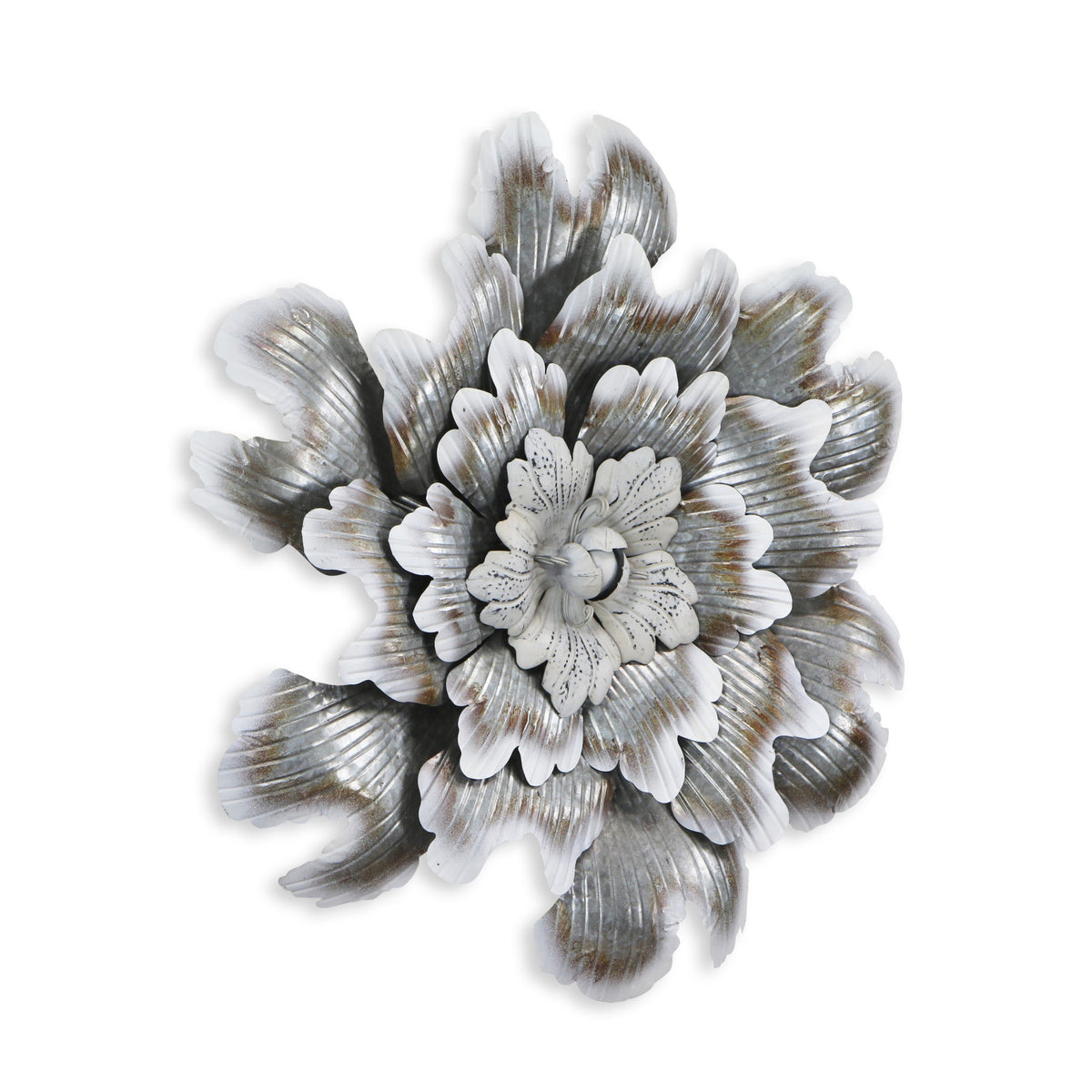 27" X 27" Gray and Off White Galvanized Metal Flower Hanging Dimensional Sculpture