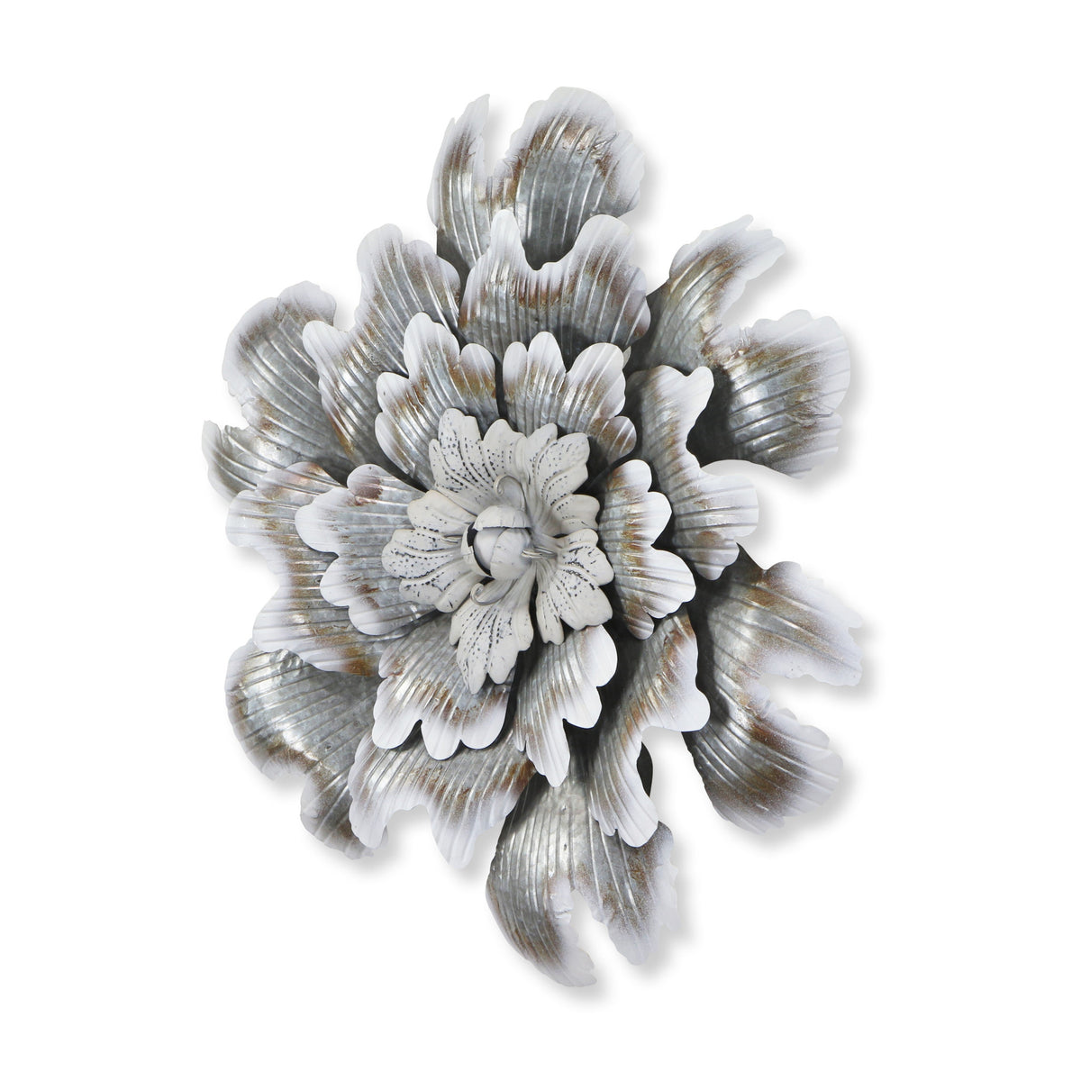 27" X 27" Gray and Off White Galvanized Metal Flower Hanging Dimensional Sculpture