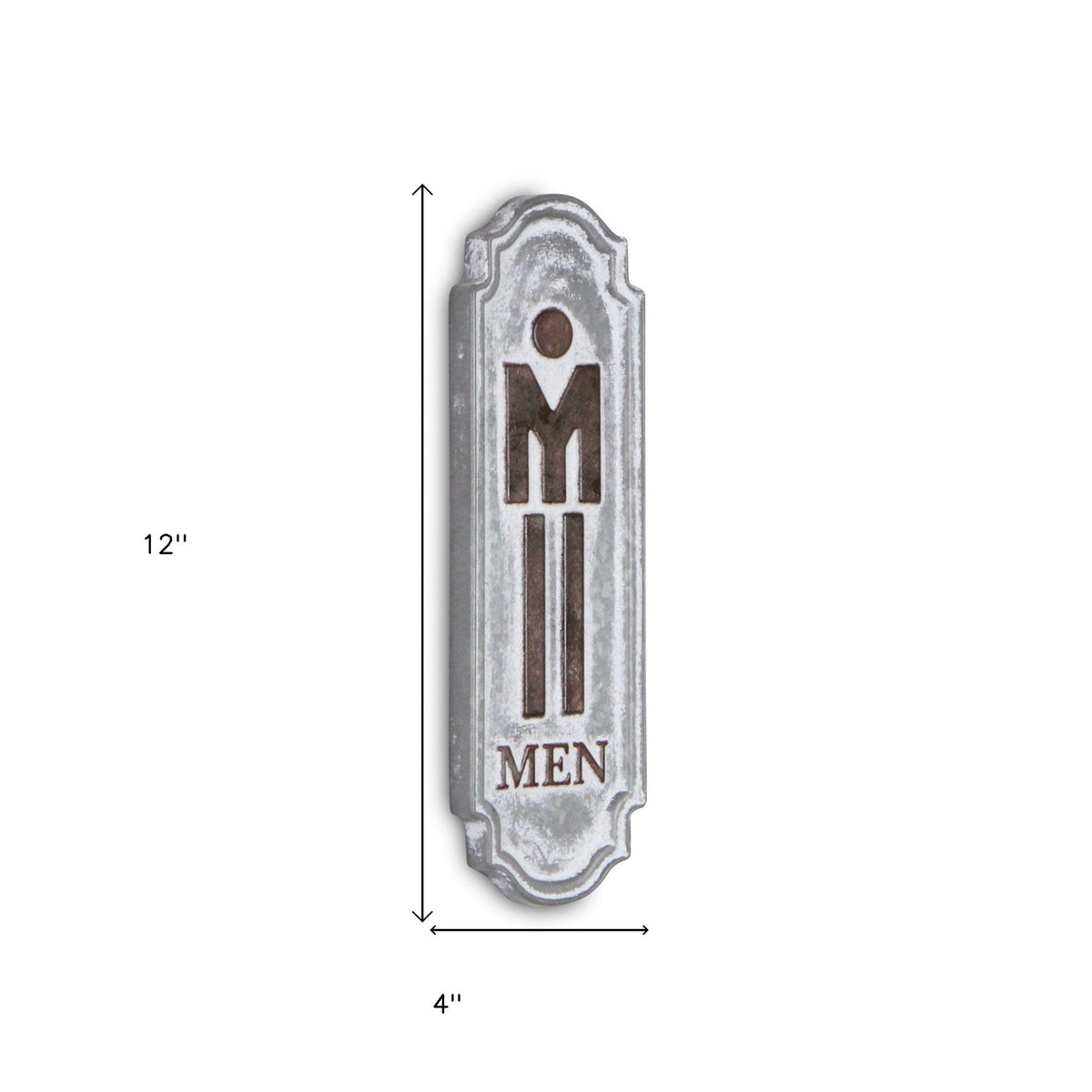 12" X 4" Gray and Brown Handcrafted Mens Room Metal Wall Decor