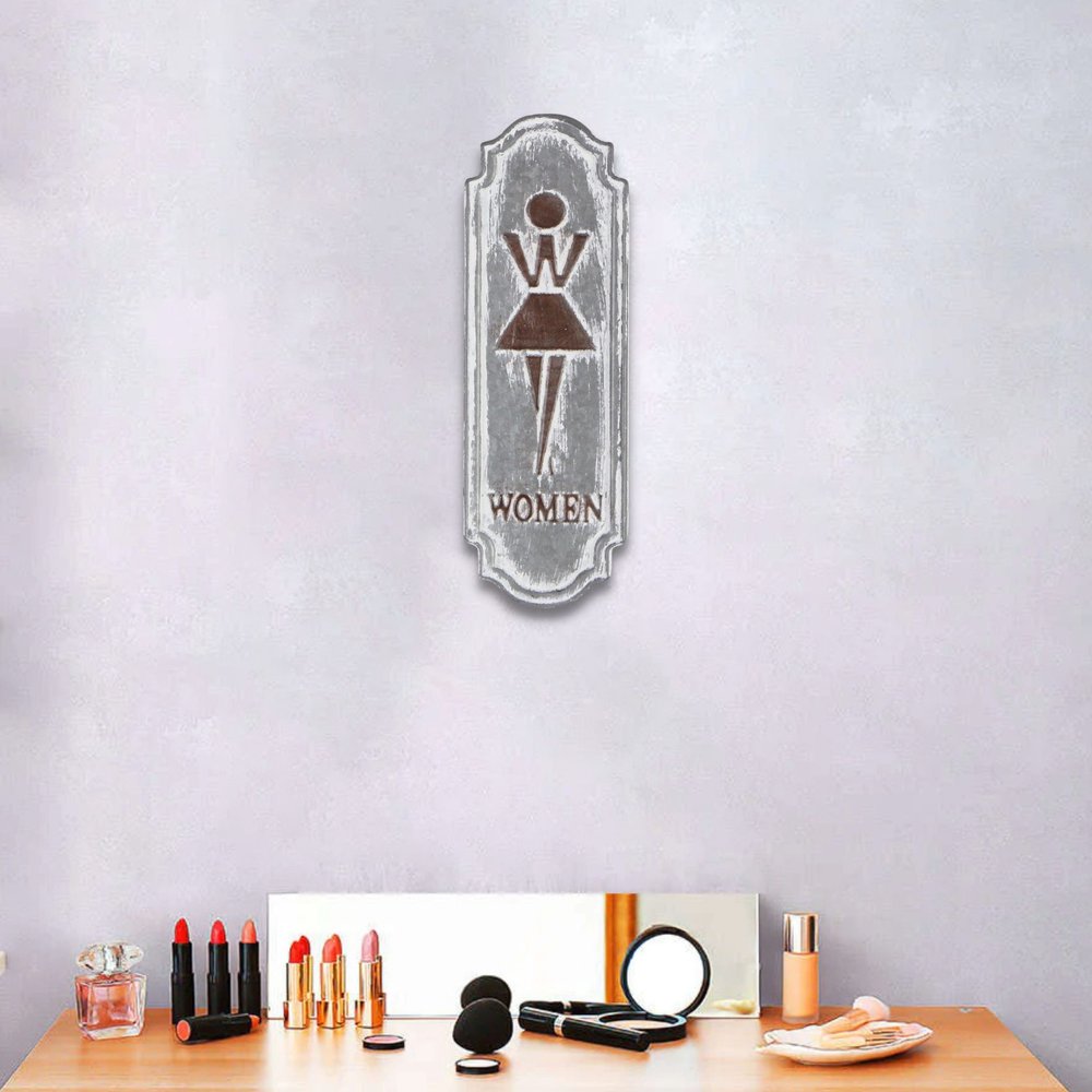 12" X 4" Gray and Brown Womens Room Metal Wall Decor