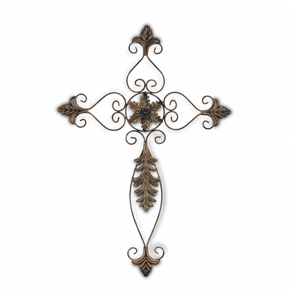 30" X 22" Bronze Floral Cross Metal Hanging Dimensional Sculpture