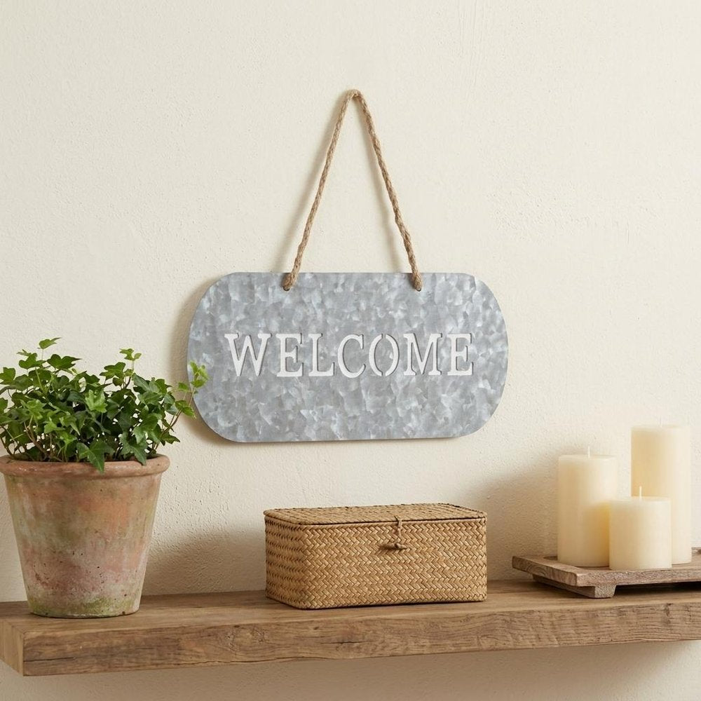 5" X 11" Gray Handcrafted Welcome Galvanized Metal Wall Decor