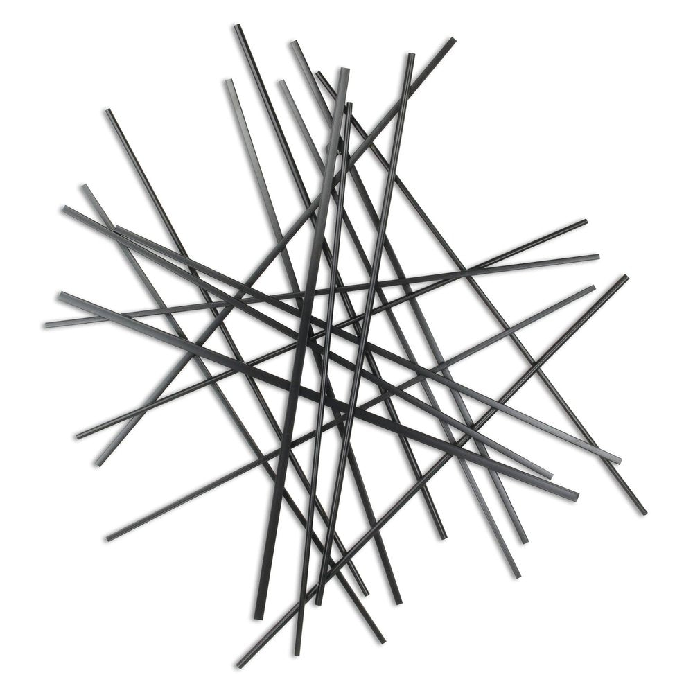 35" X 34" Black Metal Abstract Hanging Dimensional Sculpture