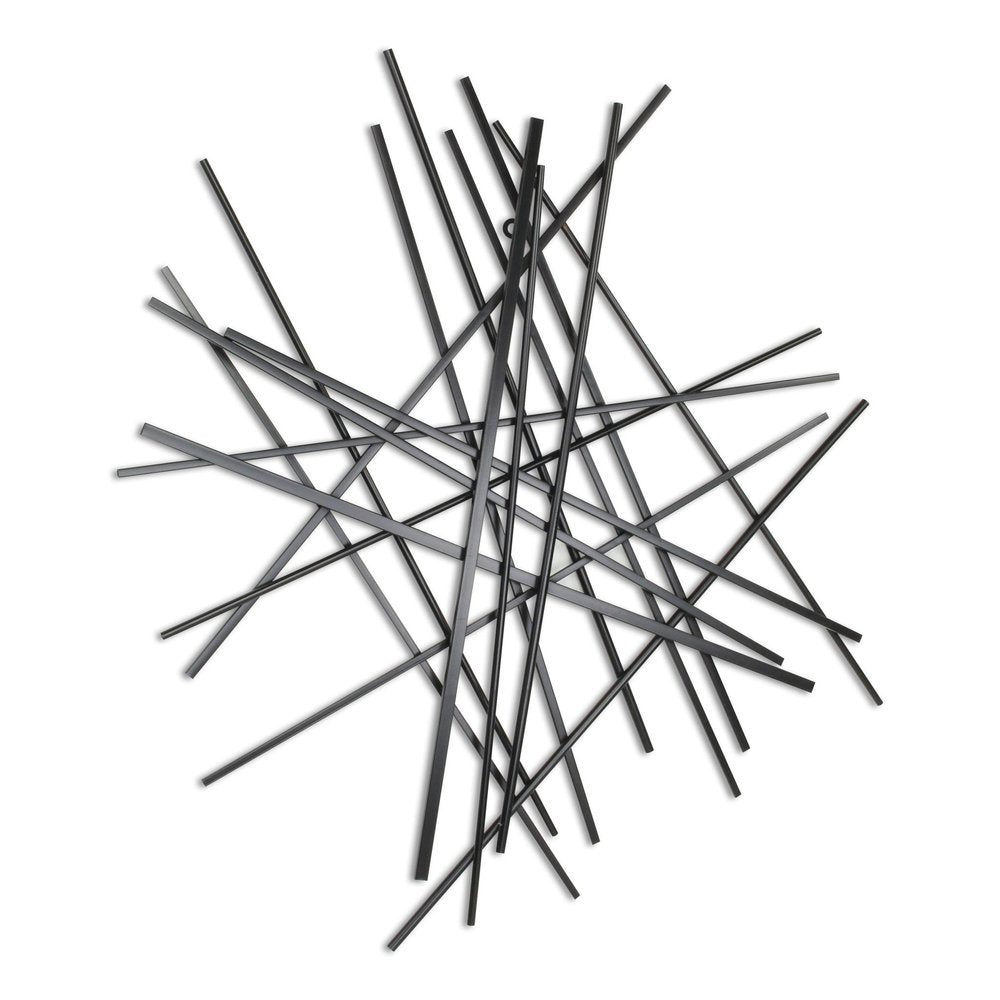 35" X 34" Black Metal Abstract Hanging Dimensional Sculpture