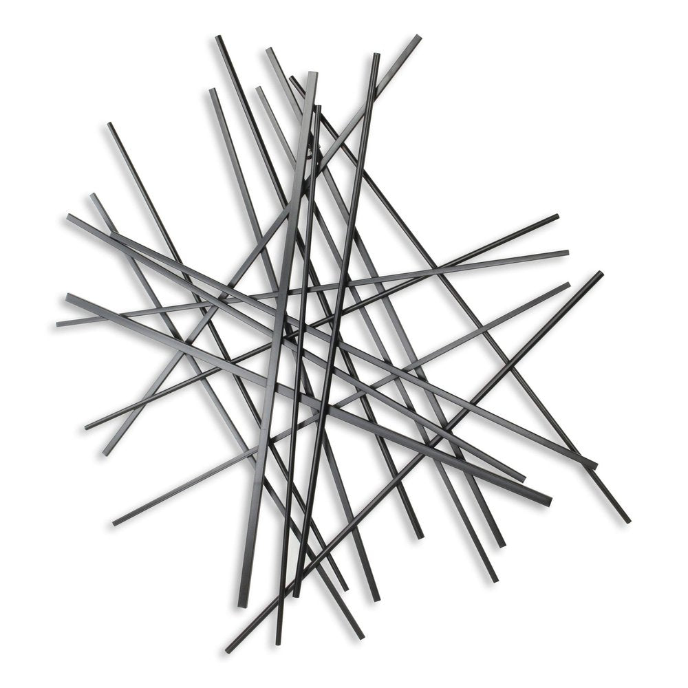 35" X 34" Black Metal Abstract Hanging Dimensional Sculpture