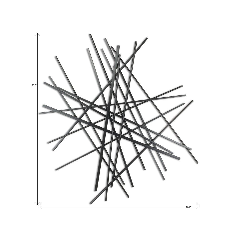 35" X 34" Black Metal Abstract Hanging Dimensional Sculpture