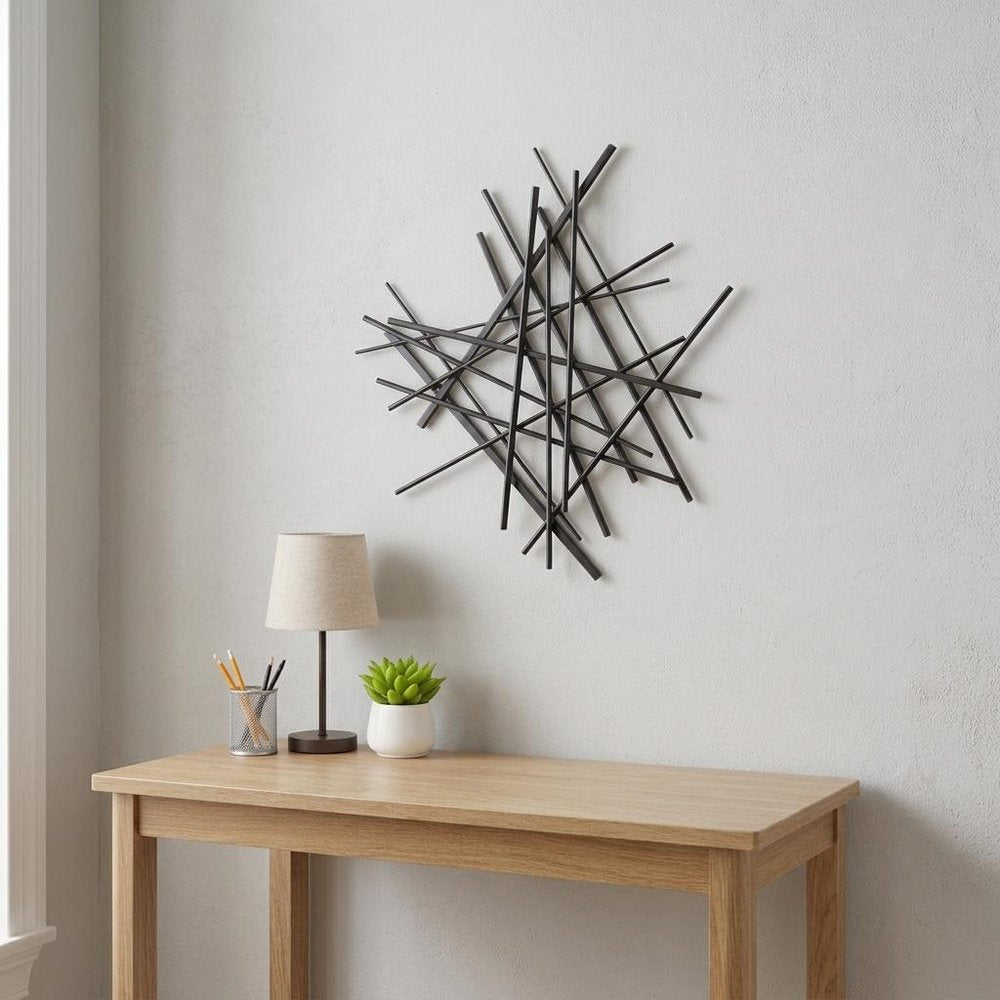29" X 27" Black Metal Novelty Abstract Hanging Dimensional Sculpture