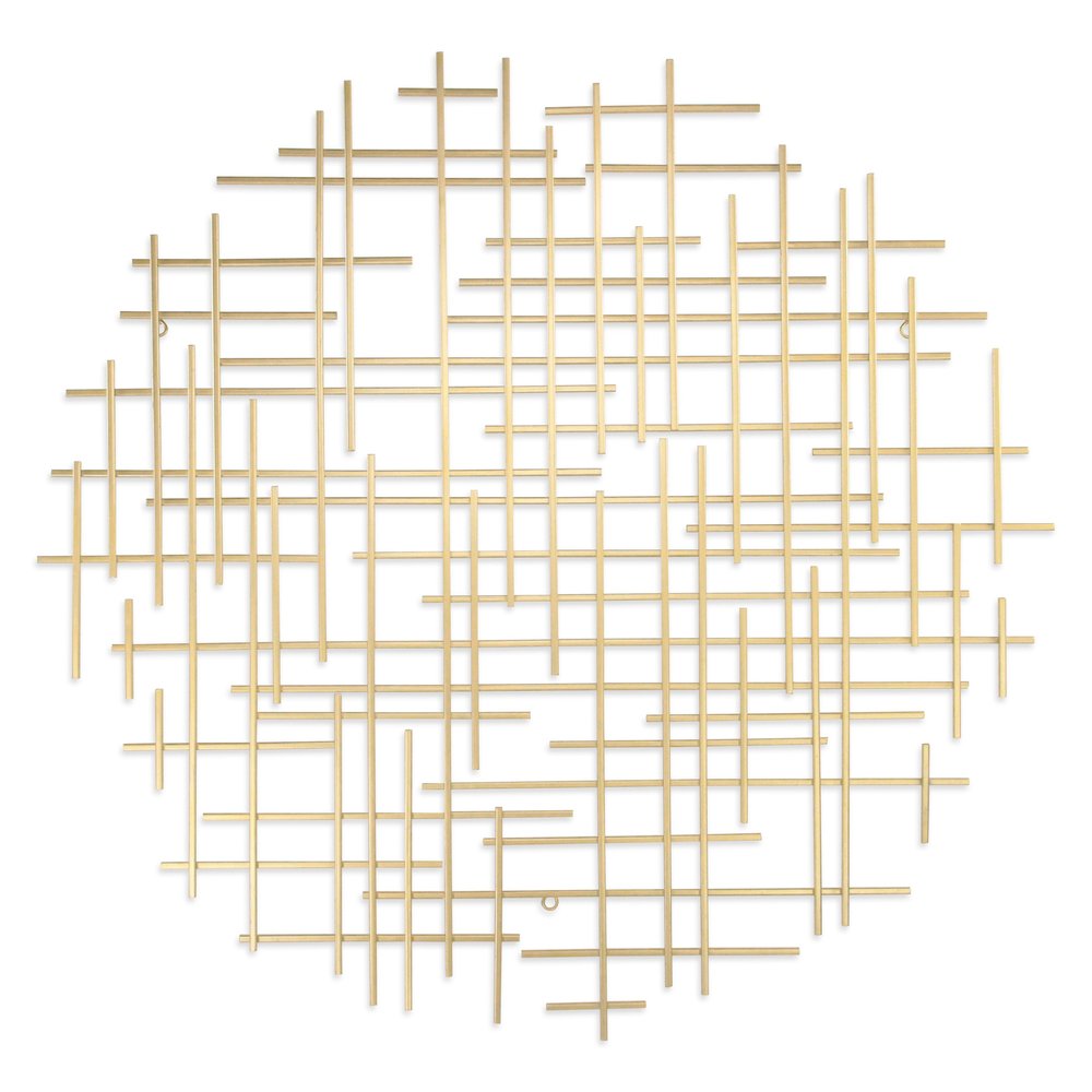 37" X 38" Gold  Metal Abstract Lines Round Hanging Dimensional Sculpture