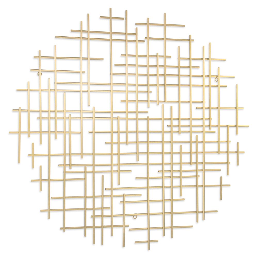 37" X 38" Gold  Metal Abstract Lines Round Hanging Dimensional Sculpture