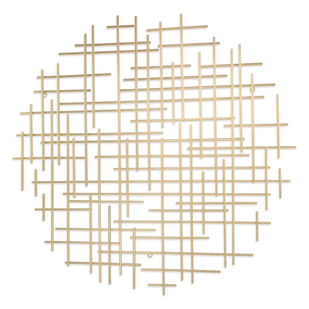 37" X 38" Gold  Metal Abstract Lines Round Hanging Dimensional Sculpture