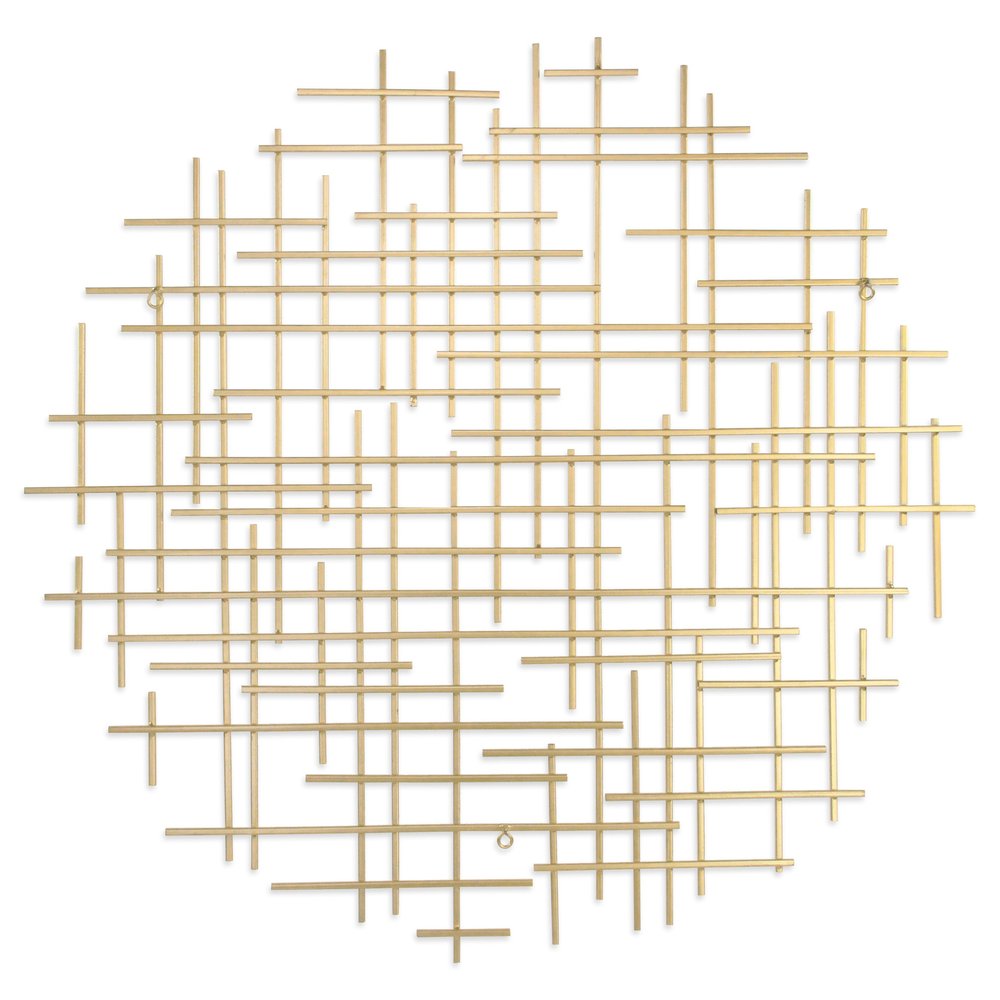 37" X 38" Gold  Metal Abstract Lines Round Hanging Dimensional Sculpture
