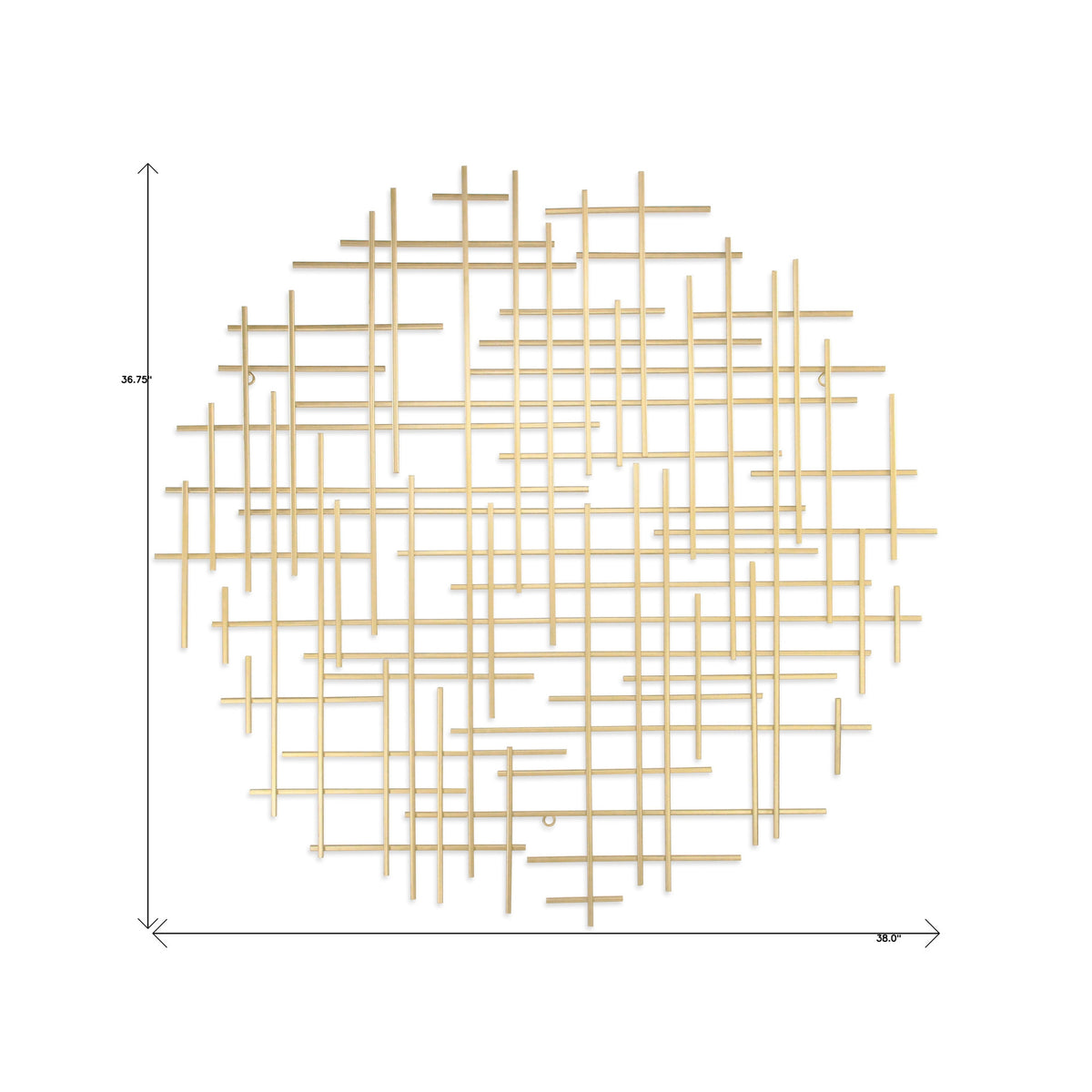 37" X 38" Gold  Metal Abstract Lines Round Hanging Dimensional Sculpture