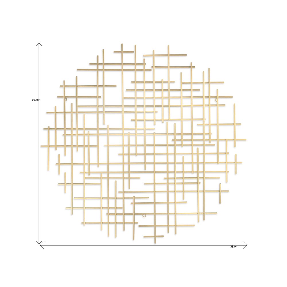 37" X 38" Gold  Metal Abstract Lines Round Hanging Dimensional Sculpture
