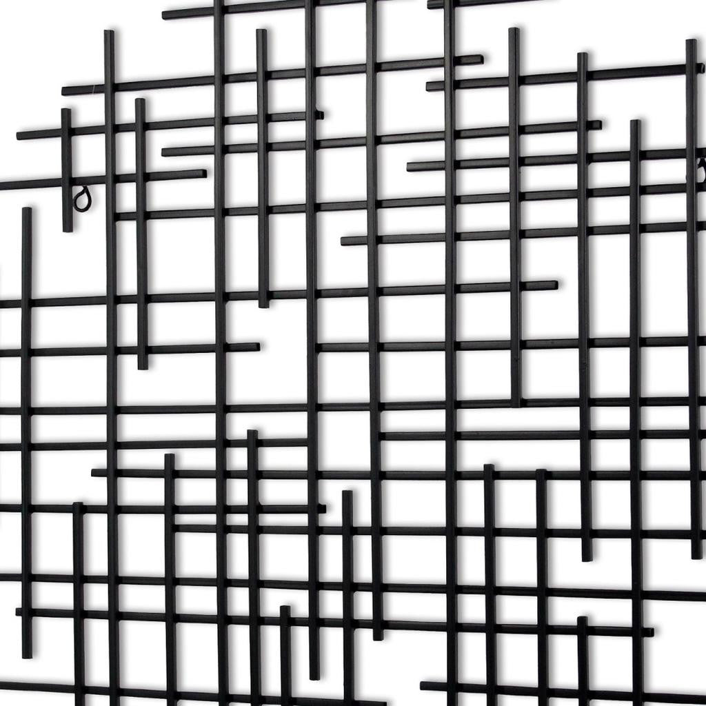 30" X 30" Black Metal Abstract Lines Round Hanging Dimensional Sculpture