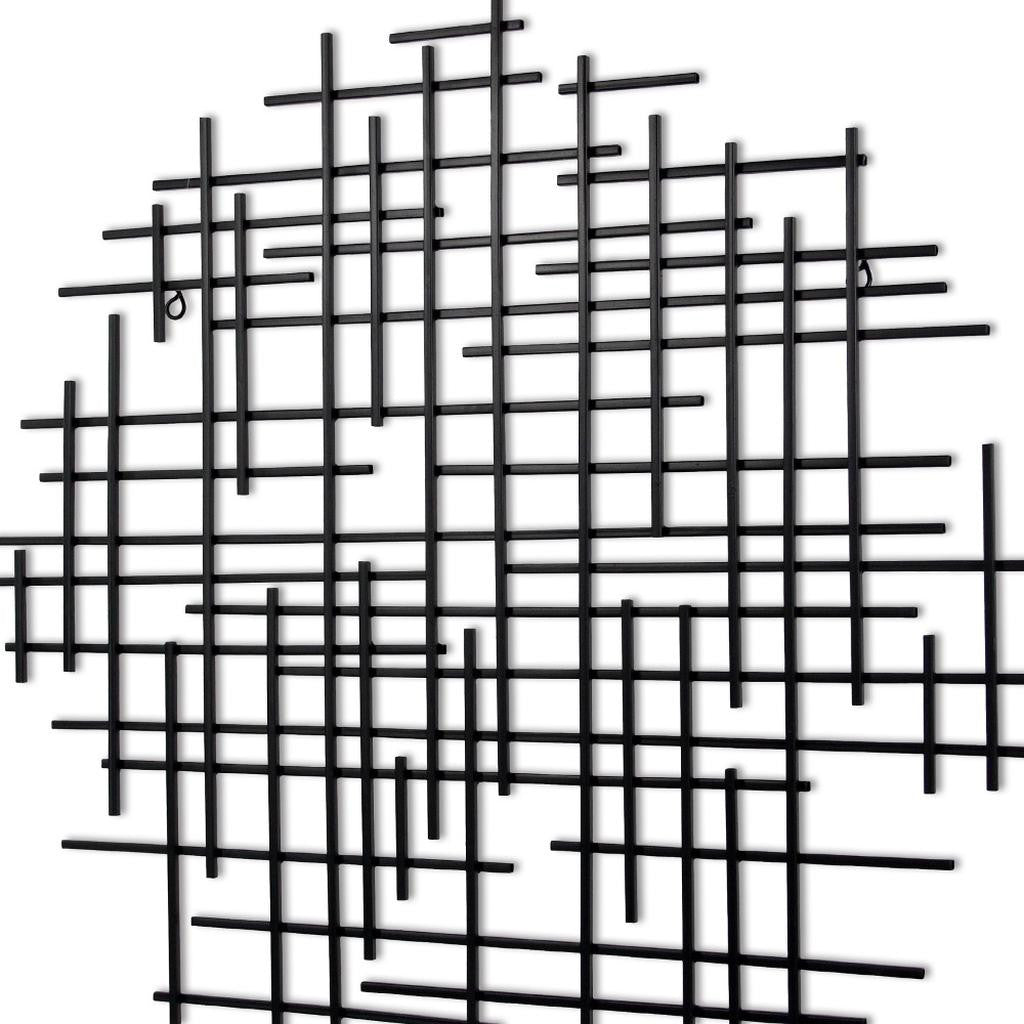 30" X 30" Black Metal Abstract Lines Round Hanging Dimensional Sculpture