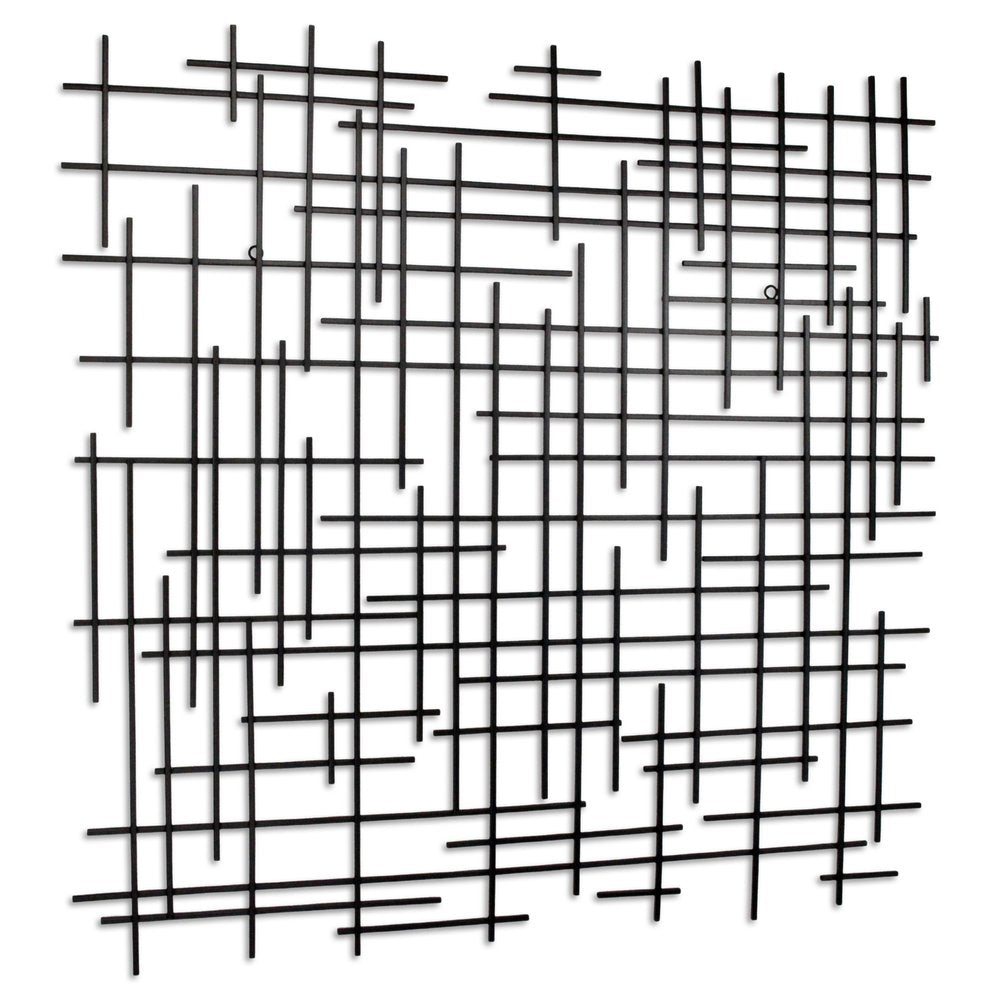 38" X 38" Black Geometric Metal Hanging Dimensional Sculpture