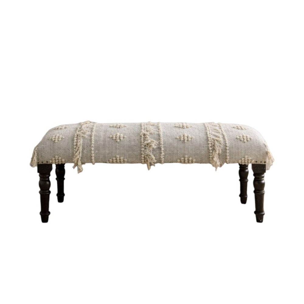 47" Cream And Black Leg Abstract Stripe and Dot Upholstery Bench