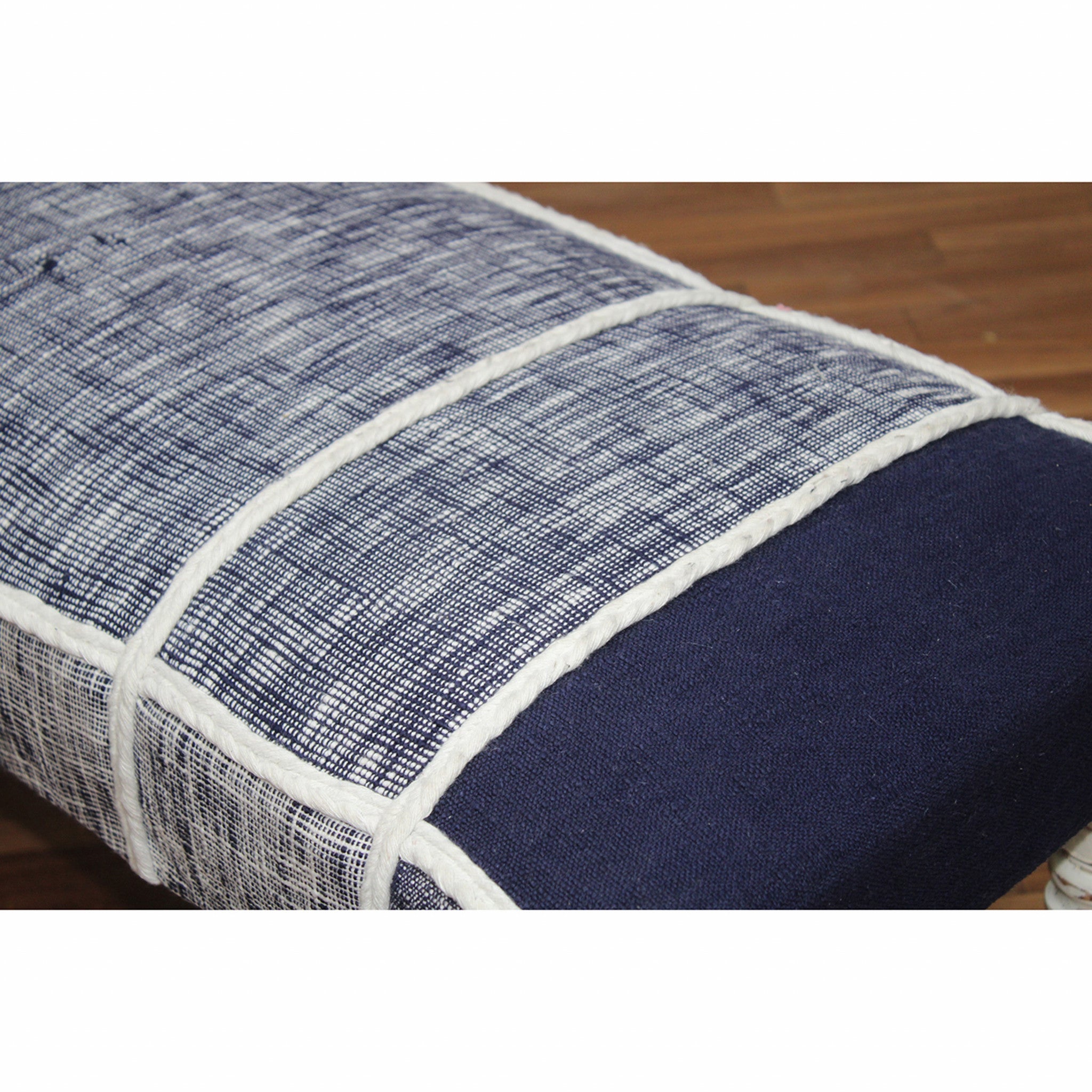 47" Blue And Gray Textural White Leg Upholstered Bench