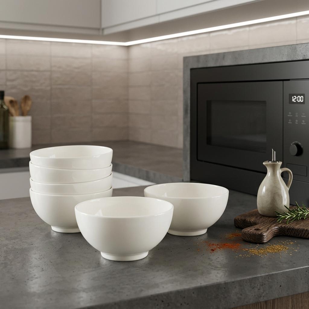White Six Piece Porcelain Service For Six Bowl Set