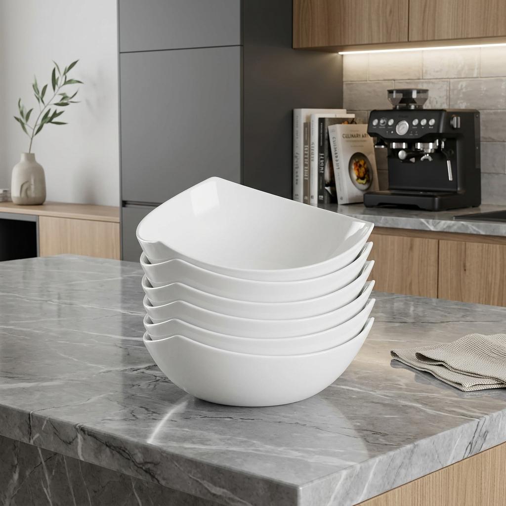 White Six Piece Triangle Bone China Service For Six Bowl Set