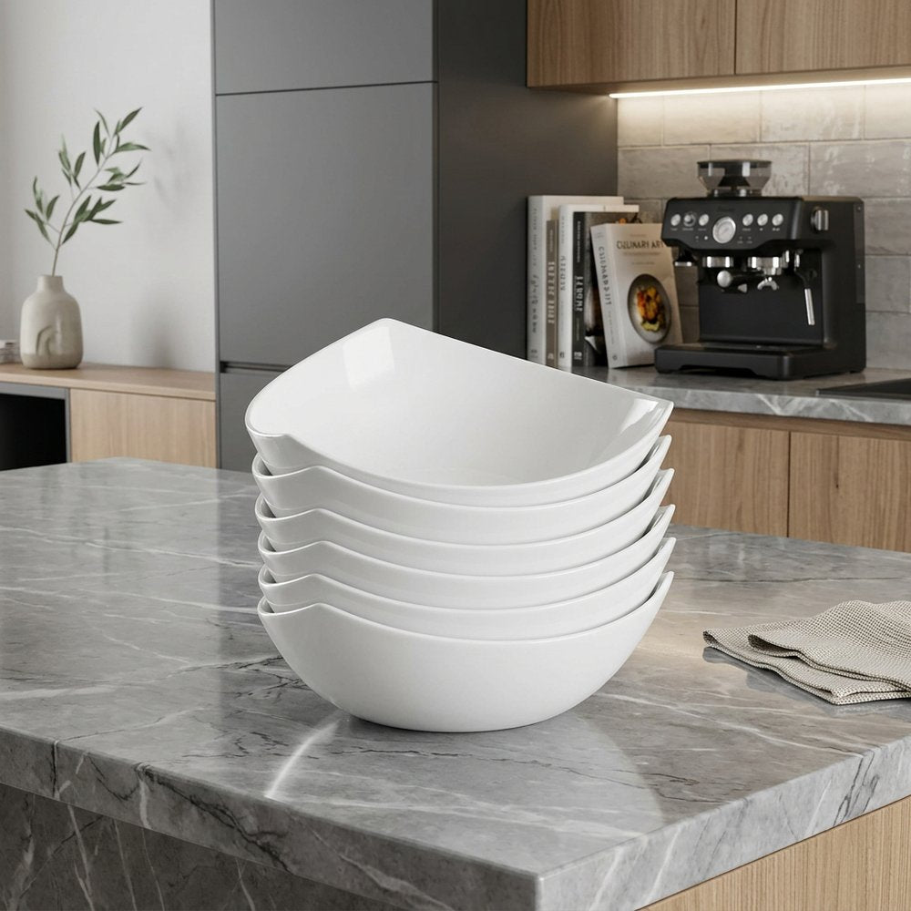 White Six Piece Triangle Bone China Service For Six Bowl Set