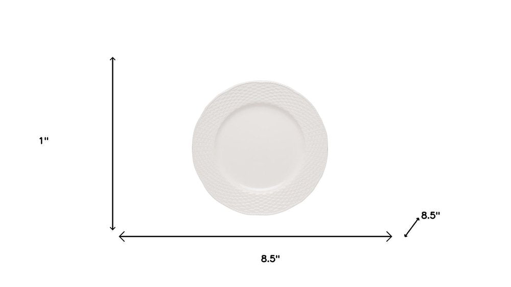 White Four Piece Round Weave Stoneware Service For Four Salad Plate Set