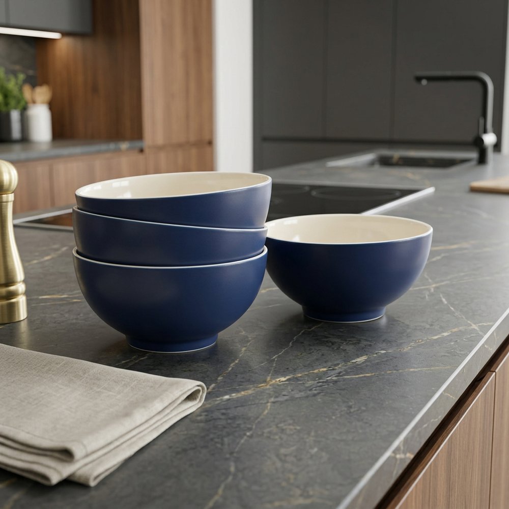 Blue and White Four Piece Porcelain Service For Four Bowl Set