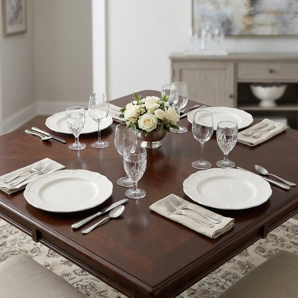 White Four Piece Scallop Stoneware Service For Four Dinner Plate Set