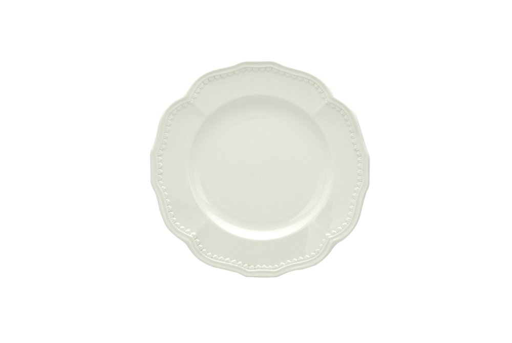 White Four Piece Round Scallop Stoneware Service For Four Salad Plate Set