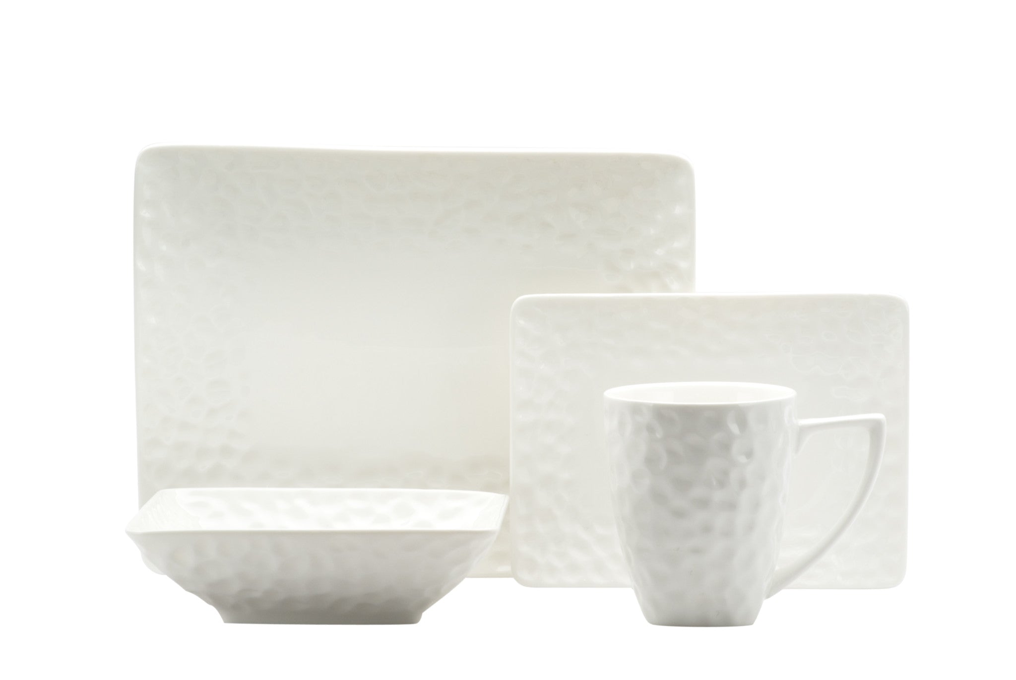 White Six Piece Pebbled Porcelain Service For Six Bowl Set