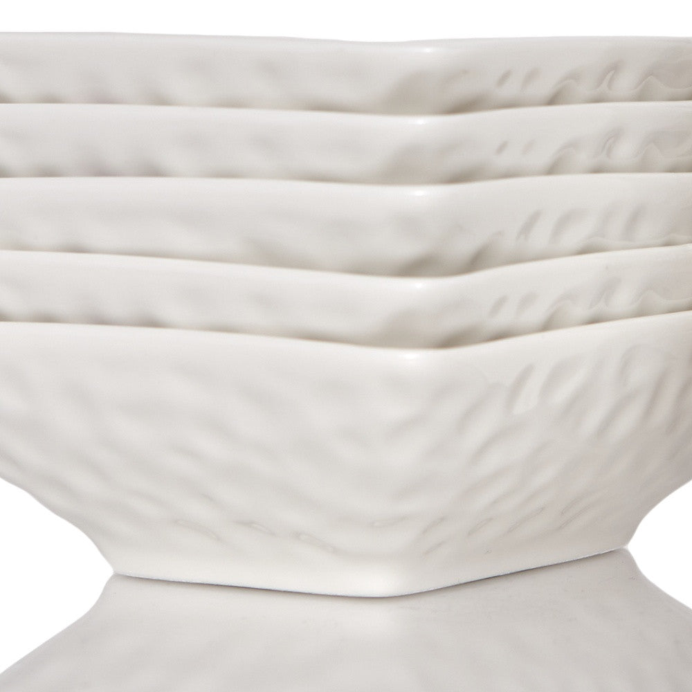 White Six Piece Pebbled Porcelain Service For Six Bowl Set