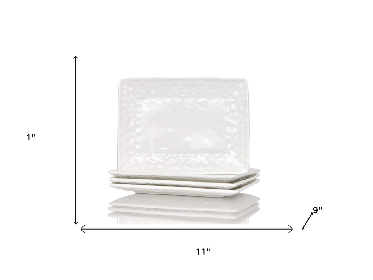 White Six Piece Rectangle Pebbled Porcelain Service For Six Dinner Plate Set