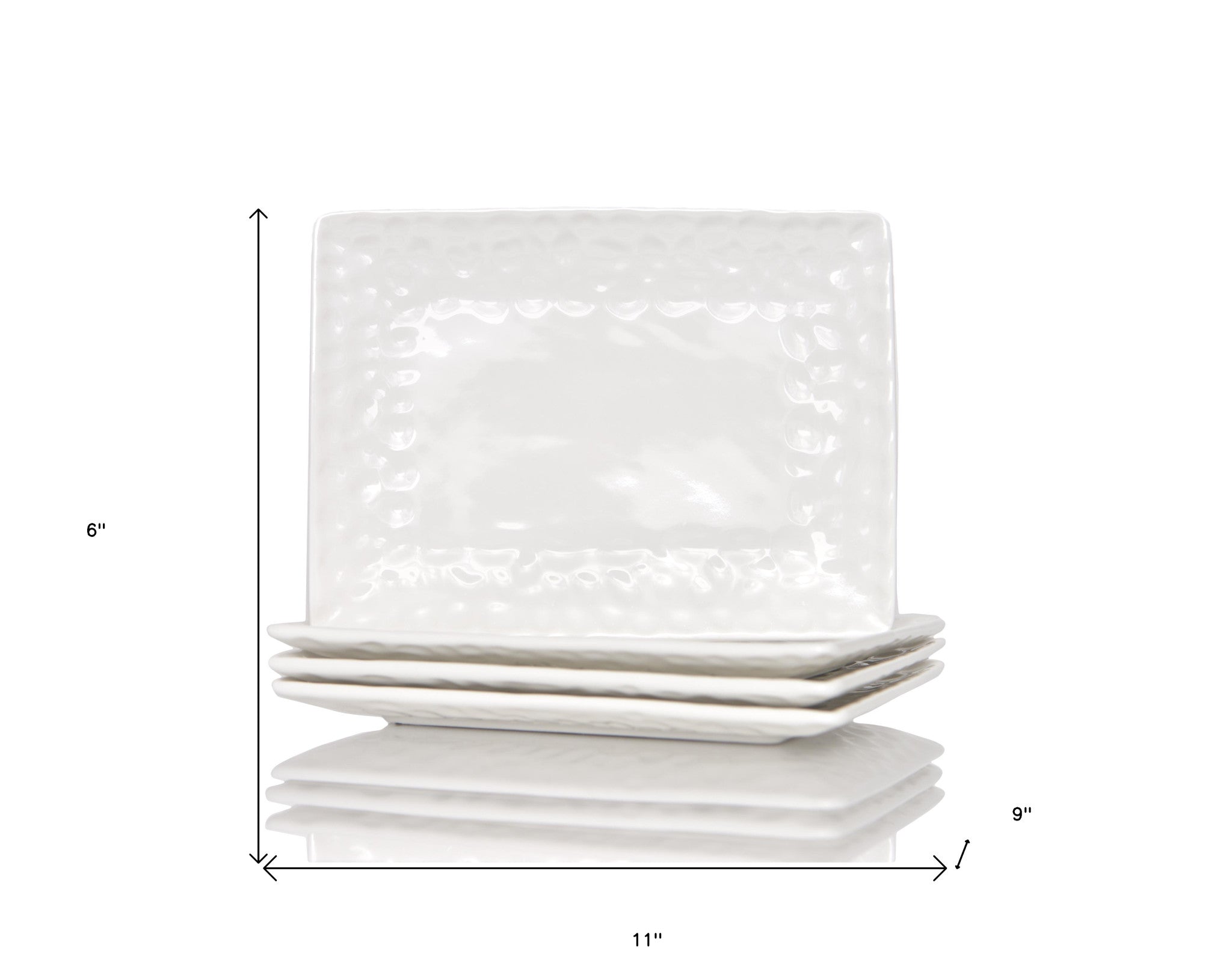 White Six Piece Rectangle Pebbled Porcelain Service For Six Dinner Plate Set