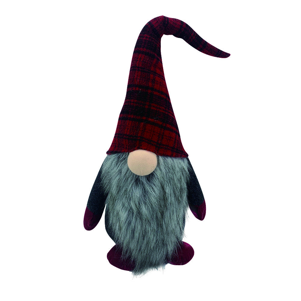 29" Red And Black Plaid Fabric Standing Gnome