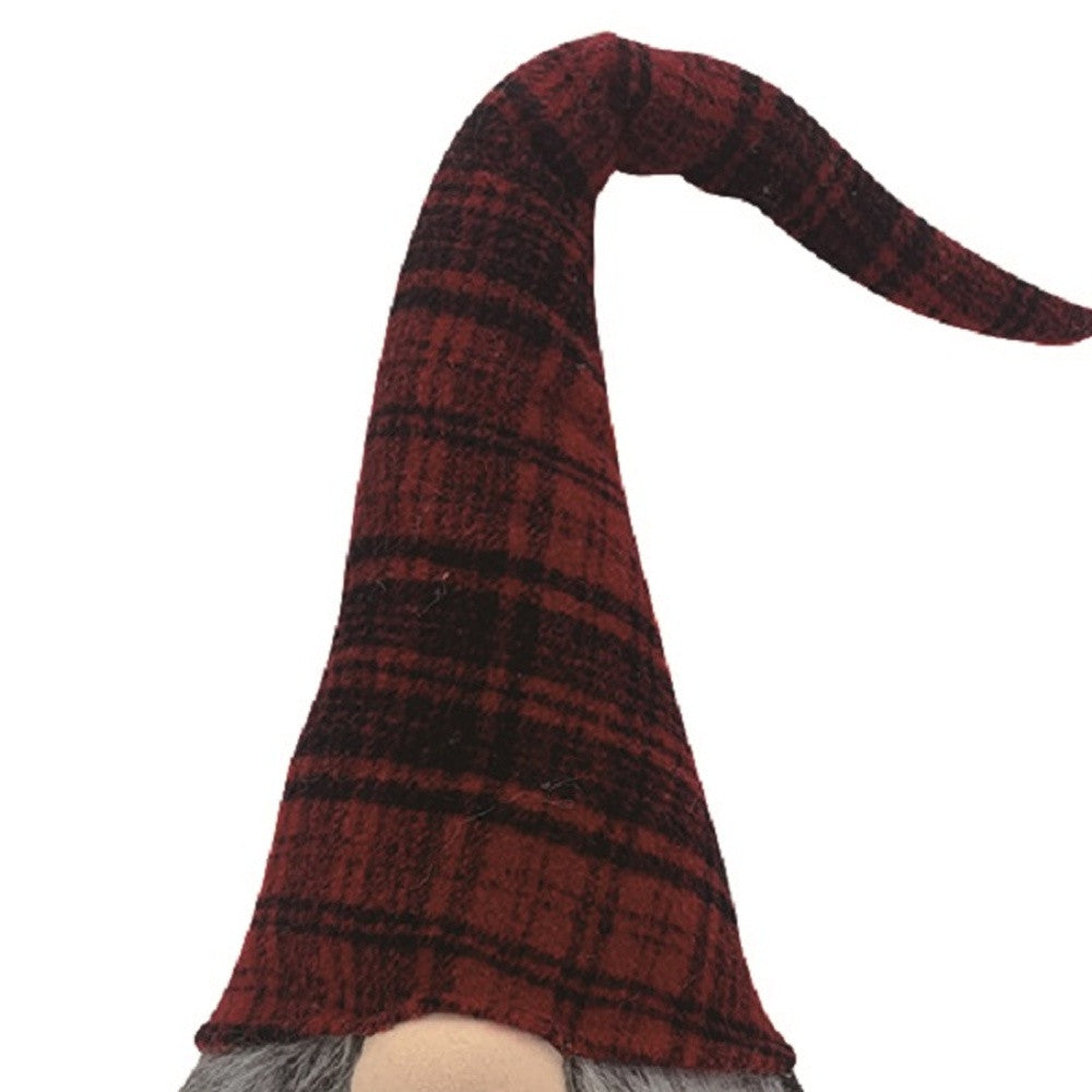 29" Red And Black Plaid Fabric Standing Gnome