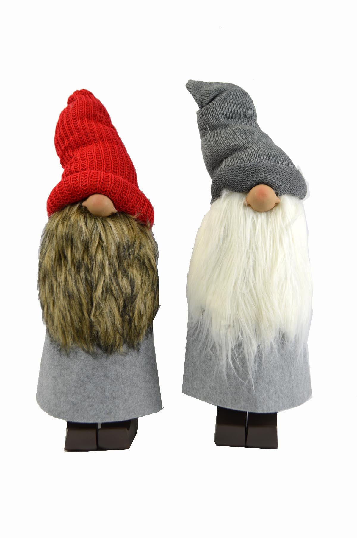 Set Of Two 19" Red And Grey Fabric Standing Gnomes