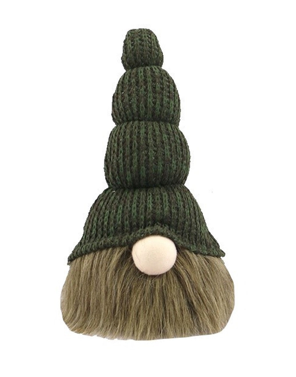 14" Green Chunky Knit Hat Fabric Sitting Gnome Sculpture