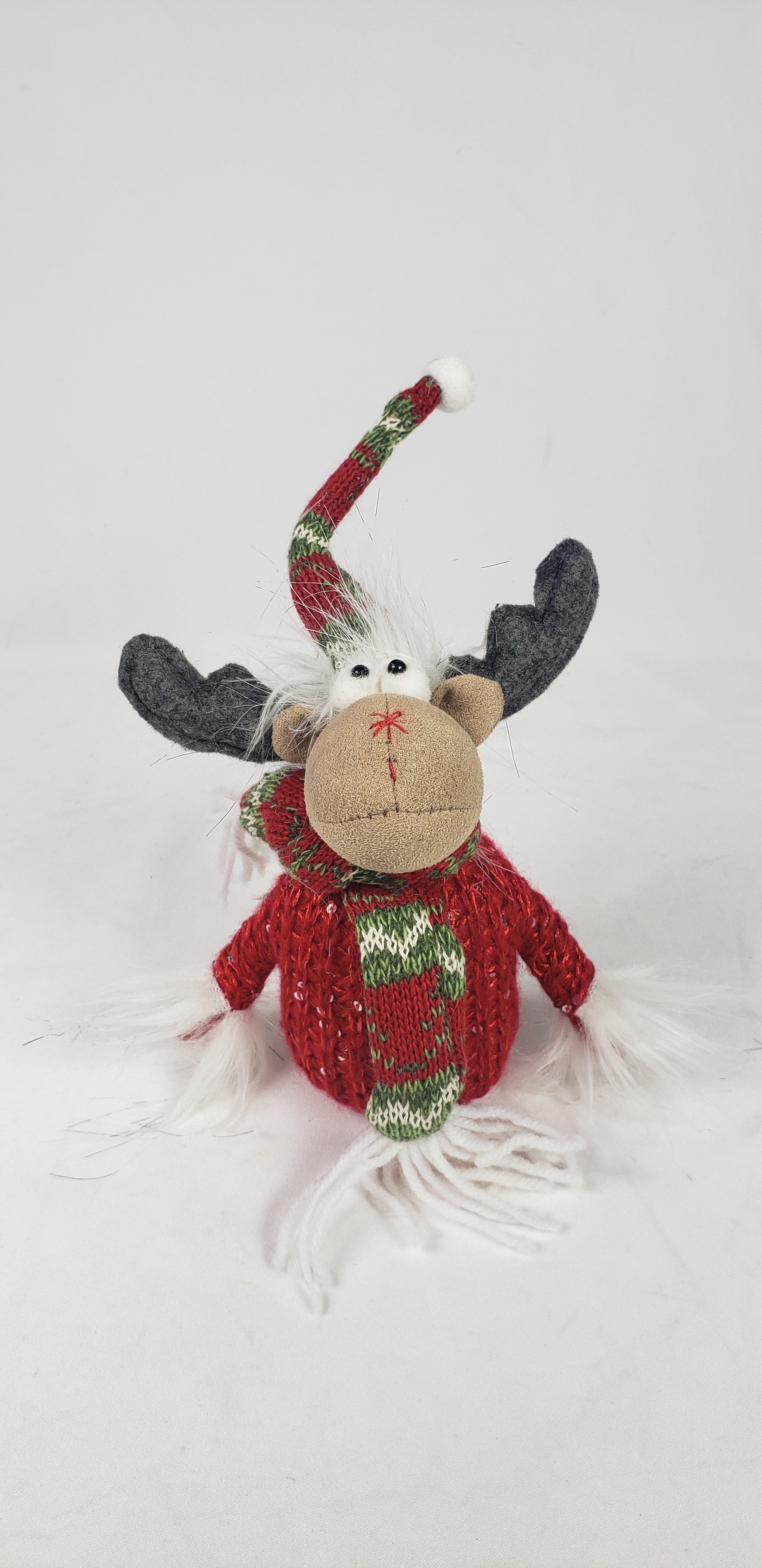 9" Brown And Red  Christmas Moose  Fabric Sculpture